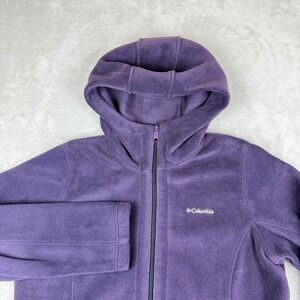 Columbia Jacket Womens L Purple Fleece Full Zip Hooded Long Outdoors Hiking EUC